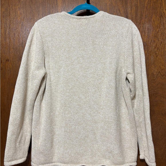 L.L. Bean Women's Oatmeal 100% Cotton Cardigan Sweater - Picture 2 of 14